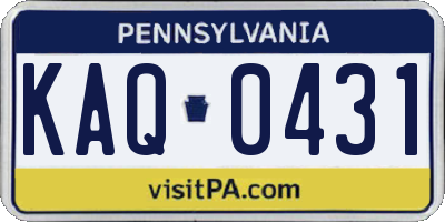 PA license plate KAQ0431