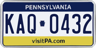 PA license plate KAQ0432