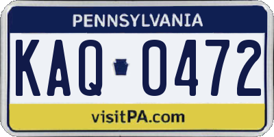PA license plate KAQ0472