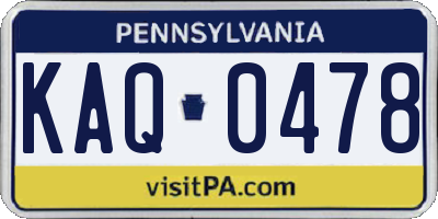 PA license plate KAQ0478