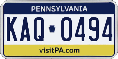 PA license plate KAQ0494