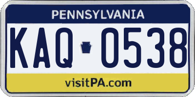PA license plate KAQ0538