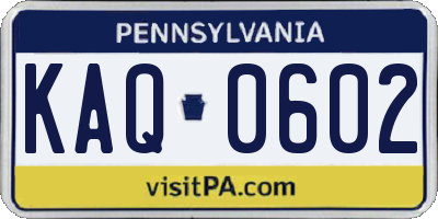 PA license plate KAQ0602