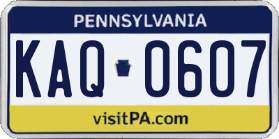 PA license plate KAQ0607