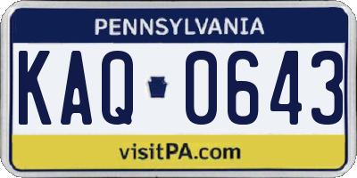 PA license plate KAQ0643