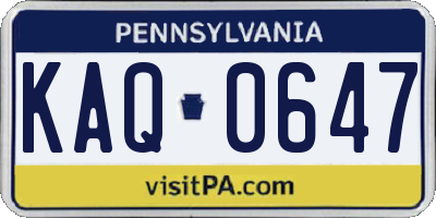 PA license plate KAQ0647
