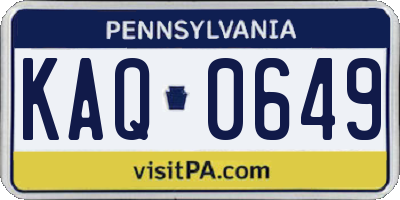 PA license plate KAQ0649