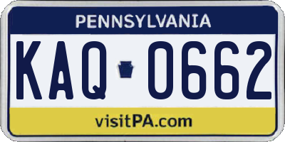 PA license plate KAQ0662
