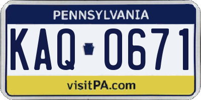 PA license plate KAQ0671