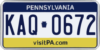 PA license plate KAQ0672