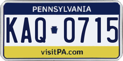 PA license plate KAQ0715