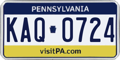 PA license plate KAQ0724