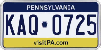PA license plate KAQ0725