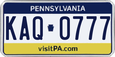 PA license plate KAQ0777