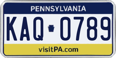 PA license plate KAQ0789