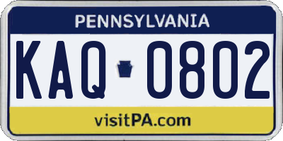 PA license plate KAQ0802