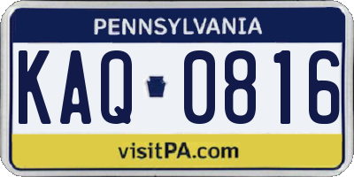 PA license plate KAQ0816