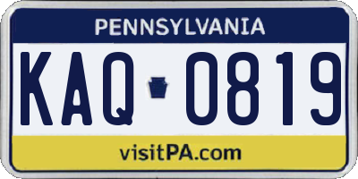 PA license plate KAQ0819