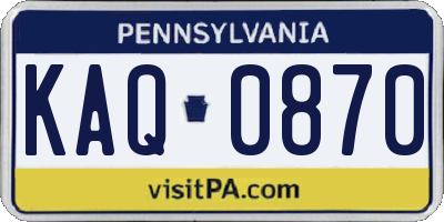 PA license plate KAQ0870