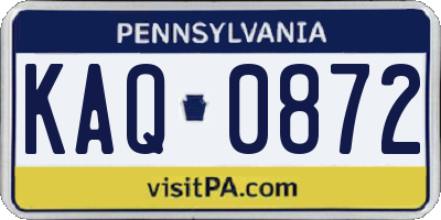 PA license plate KAQ0872