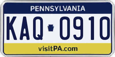 PA license plate KAQ0910