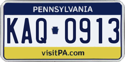 PA license plate KAQ0913