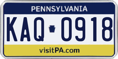 PA license plate KAQ0918