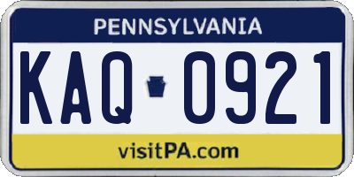 PA license plate KAQ0921