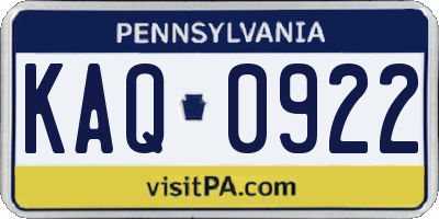 PA license plate KAQ0922