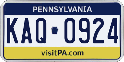 PA license plate KAQ0924