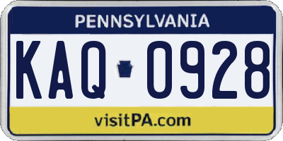 PA license plate KAQ0928
