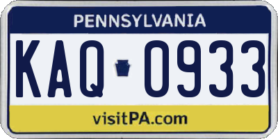 PA license plate KAQ0933