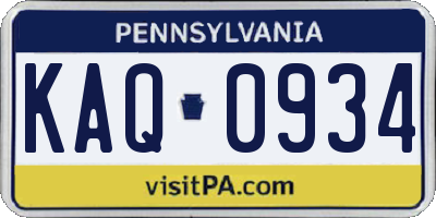 PA license plate KAQ0934
