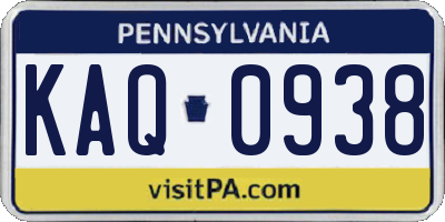 PA license plate KAQ0938