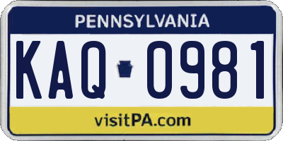 PA license plate KAQ0981
