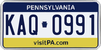 PA license plate KAQ0991