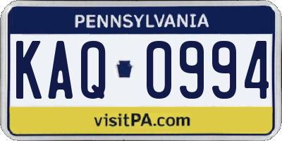 PA license plate KAQ0994