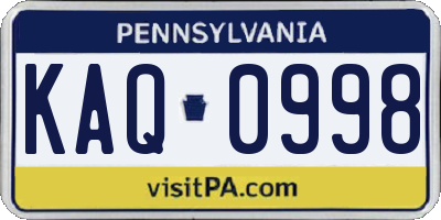 PA license plate KAQ0998