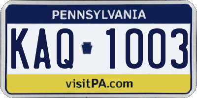 PA license plate KAQ1003