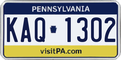 PA license plate KAQ1302