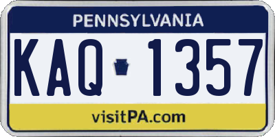 PA license plate KAQ1357