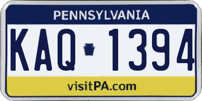 PA license plate KAQ1394