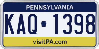 PA license plate KAQ1398