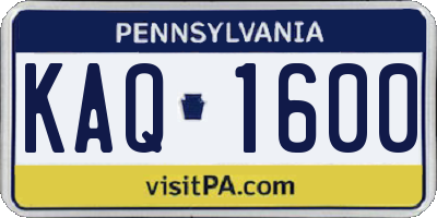 PA license plate KAQ1600