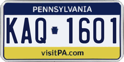 PA license plate KAQ1601