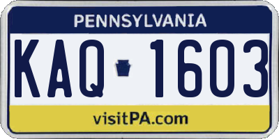 PA license plate KAQ1603
