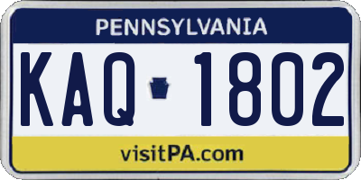 PA license plate KAQ1802
