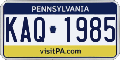 PA license plate KAQ1985