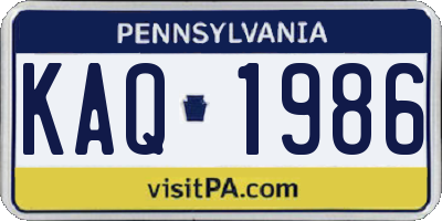 PA license plate KAQ1986