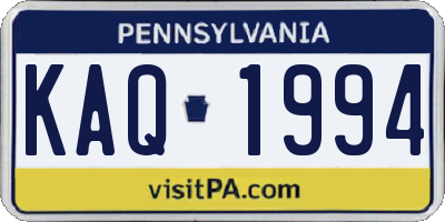 PA license plate KAQ1994